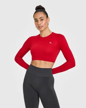 Go To Seamless Fitted Crop Long Sleeve Top | Fire Red
