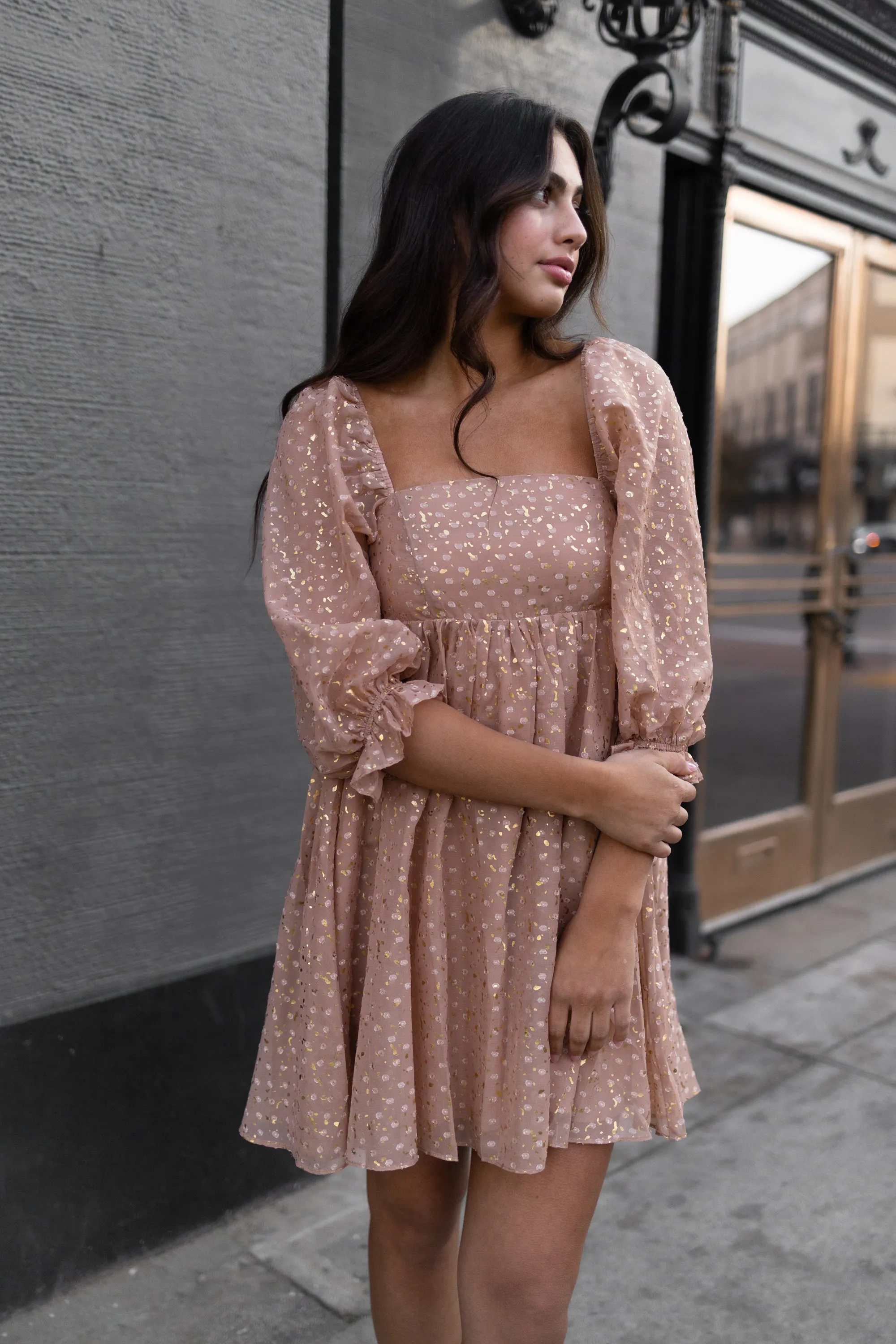 Gold flaked baby doll dress