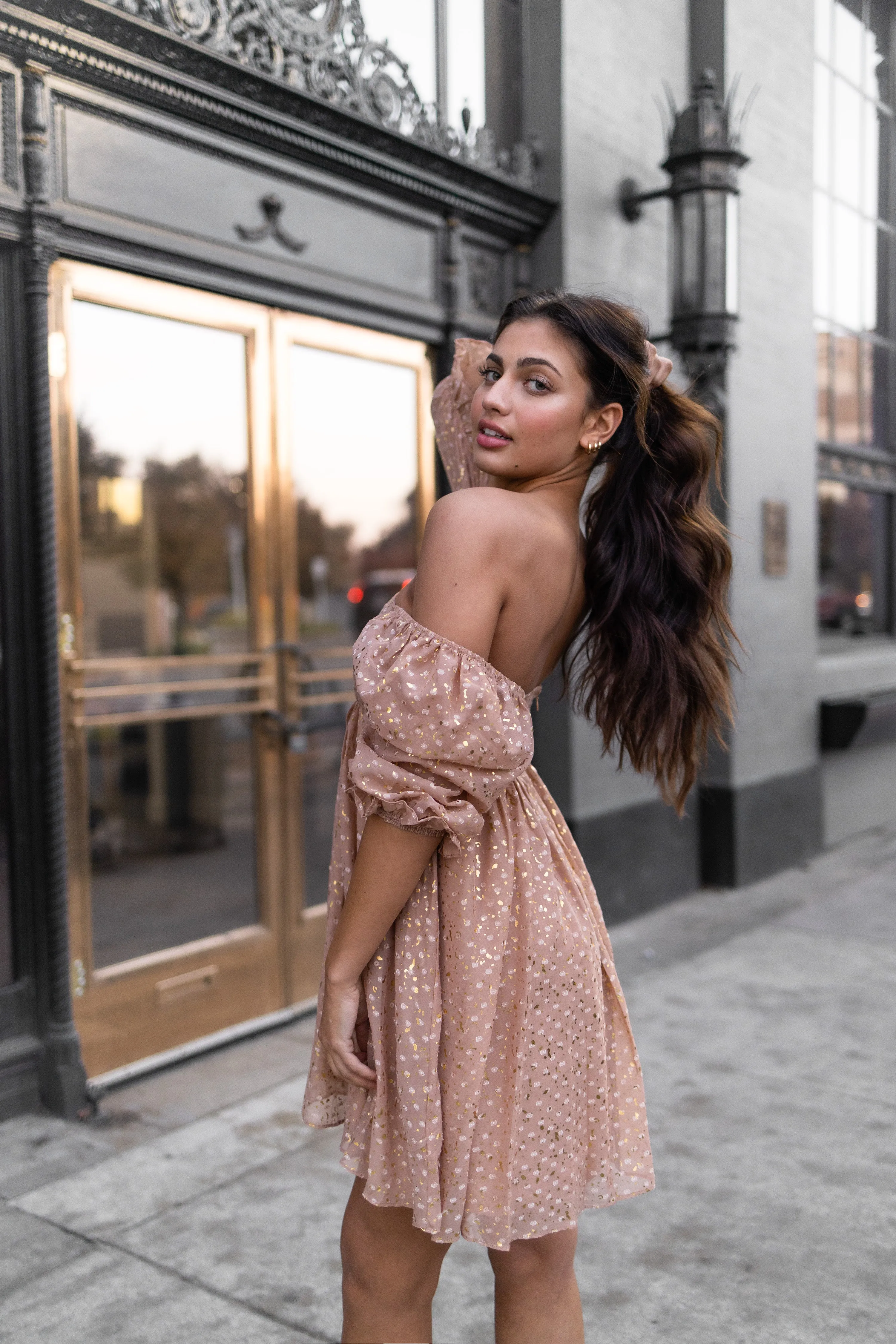 Gold flaked baby doll dress