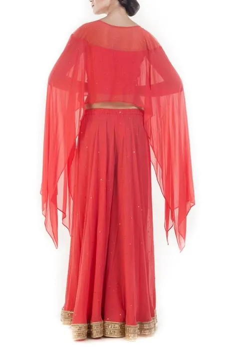 Golden Embroidery Cape and Sharara Pants