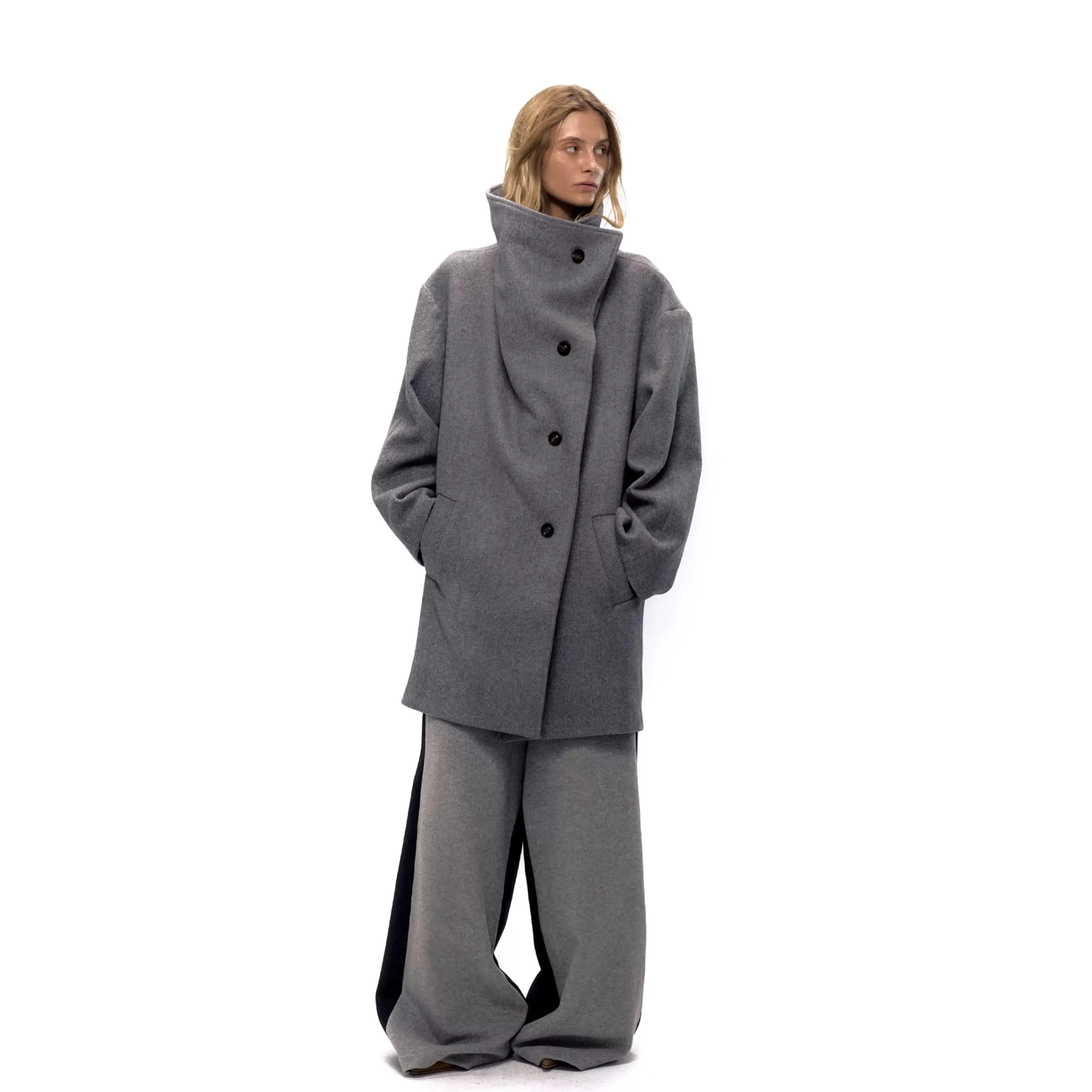 Gray Oversized High Collar Coat