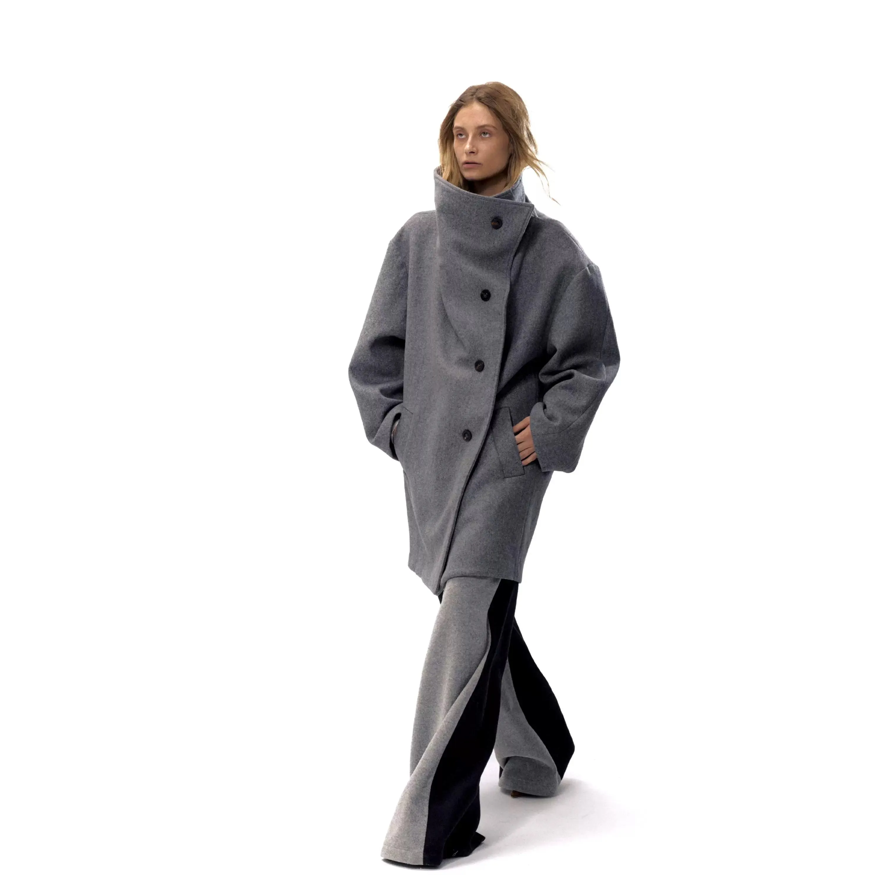 Gray Oversized High Collar Coat