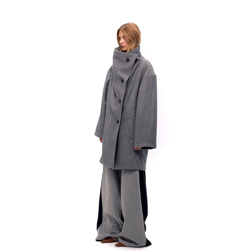 Gray Oversized High Collar Coat