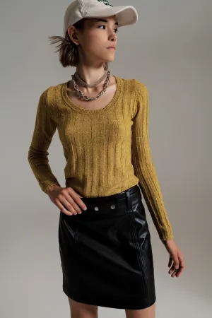 green wide neck ribbed knit sweater
