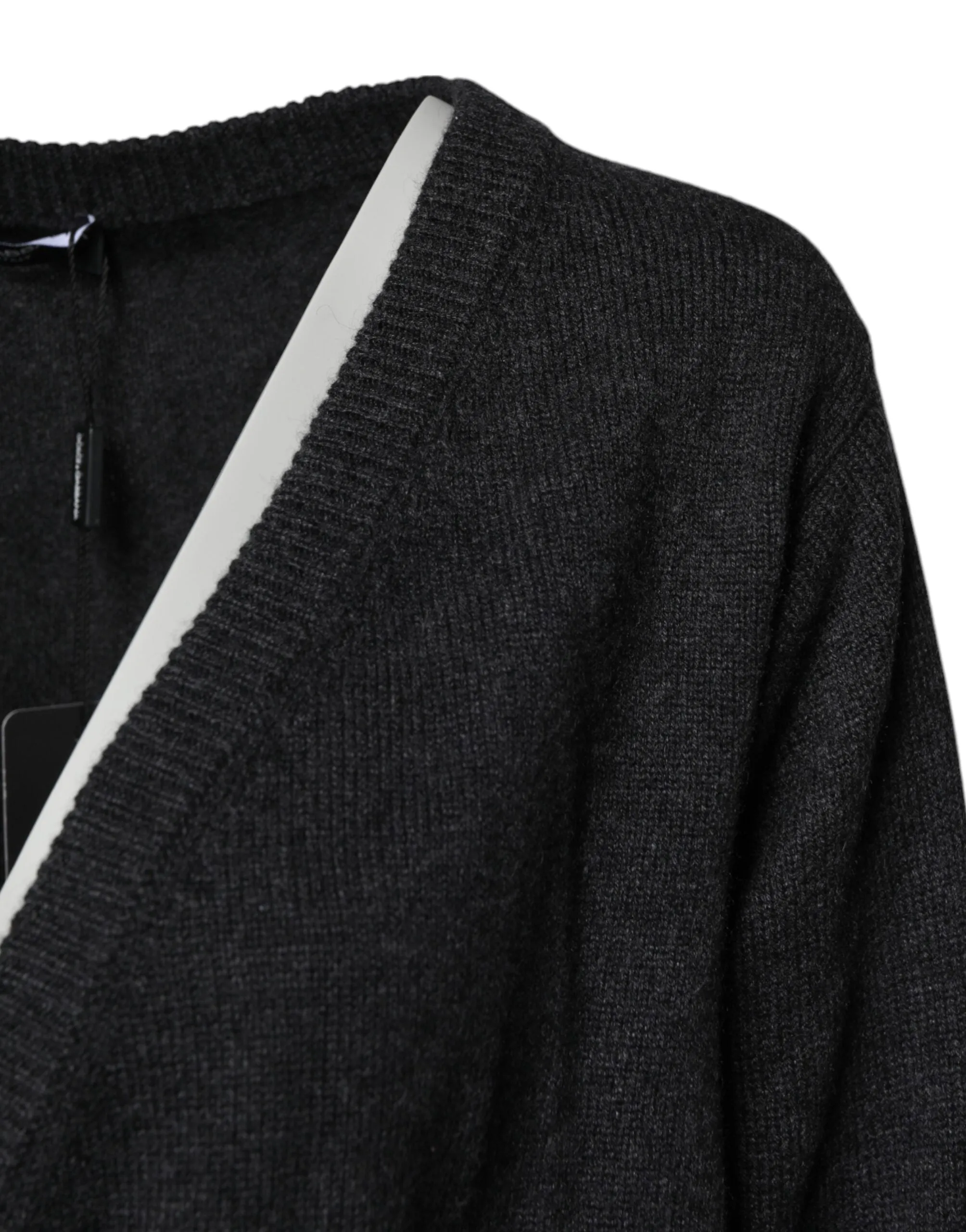 Grey Cashmere Deep V-neck Pullover Sweater