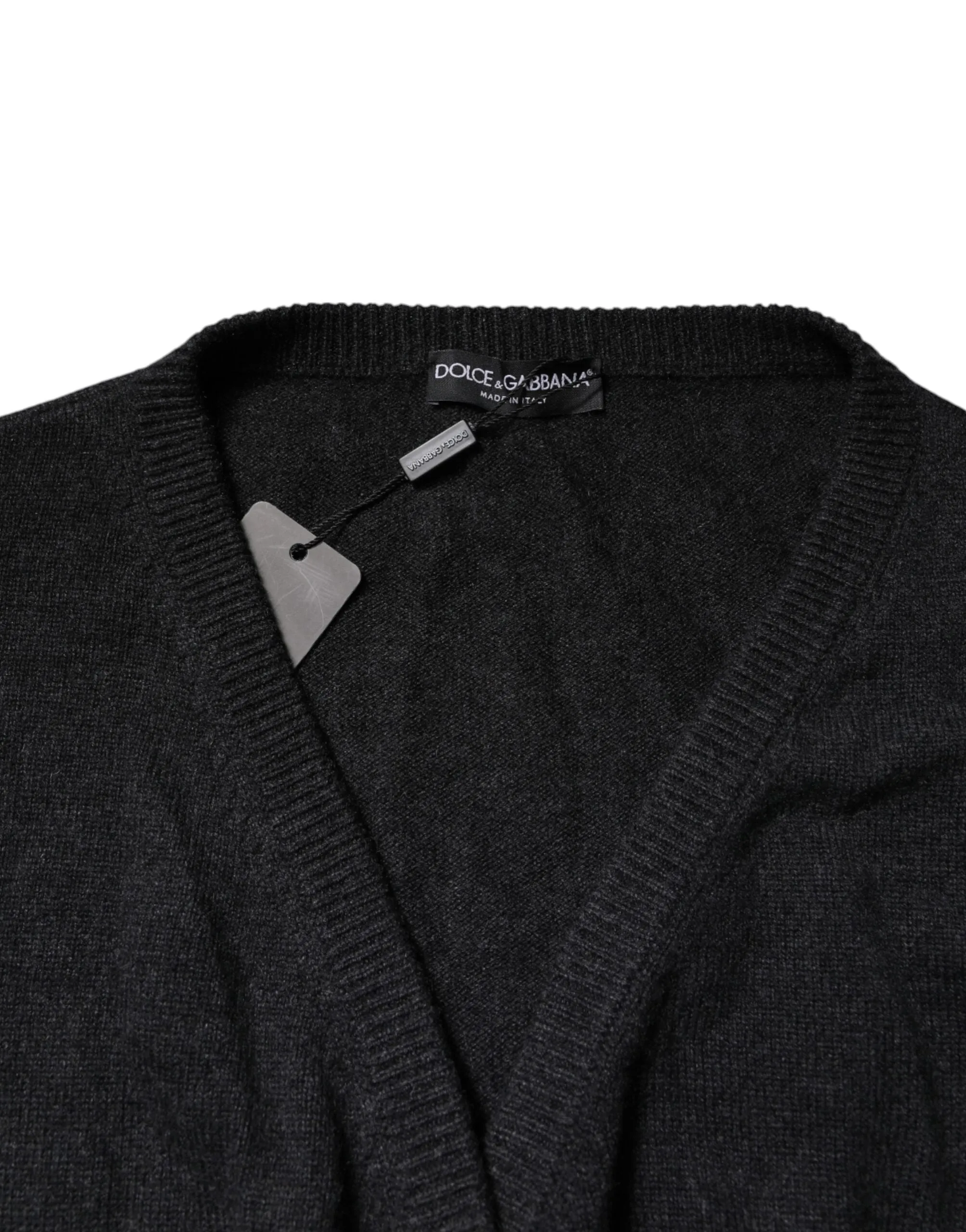 Grey Cashmere Deep V-neck Pullover Sweater