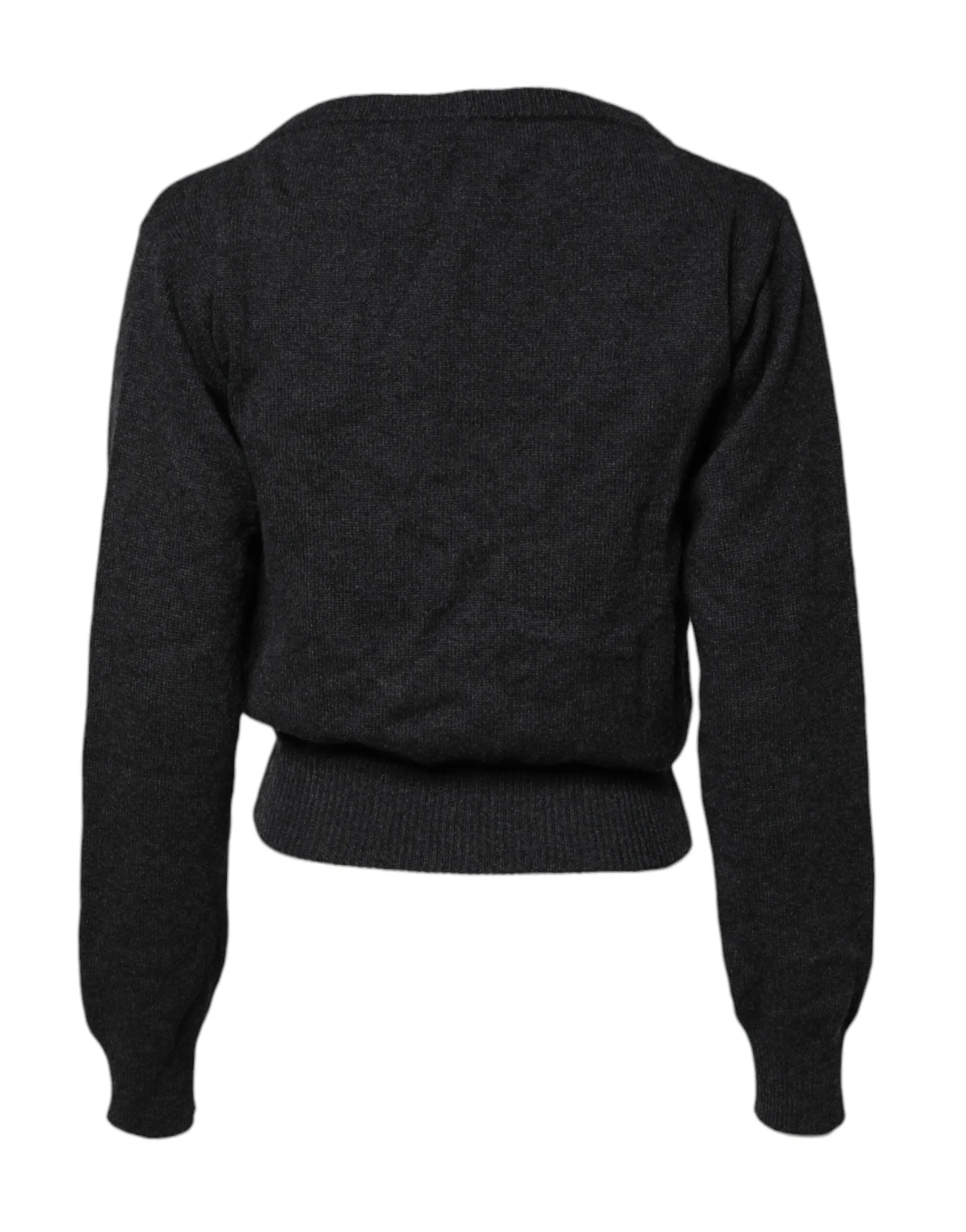 Grey Cashmere Deep V-neck Pullover Sweater