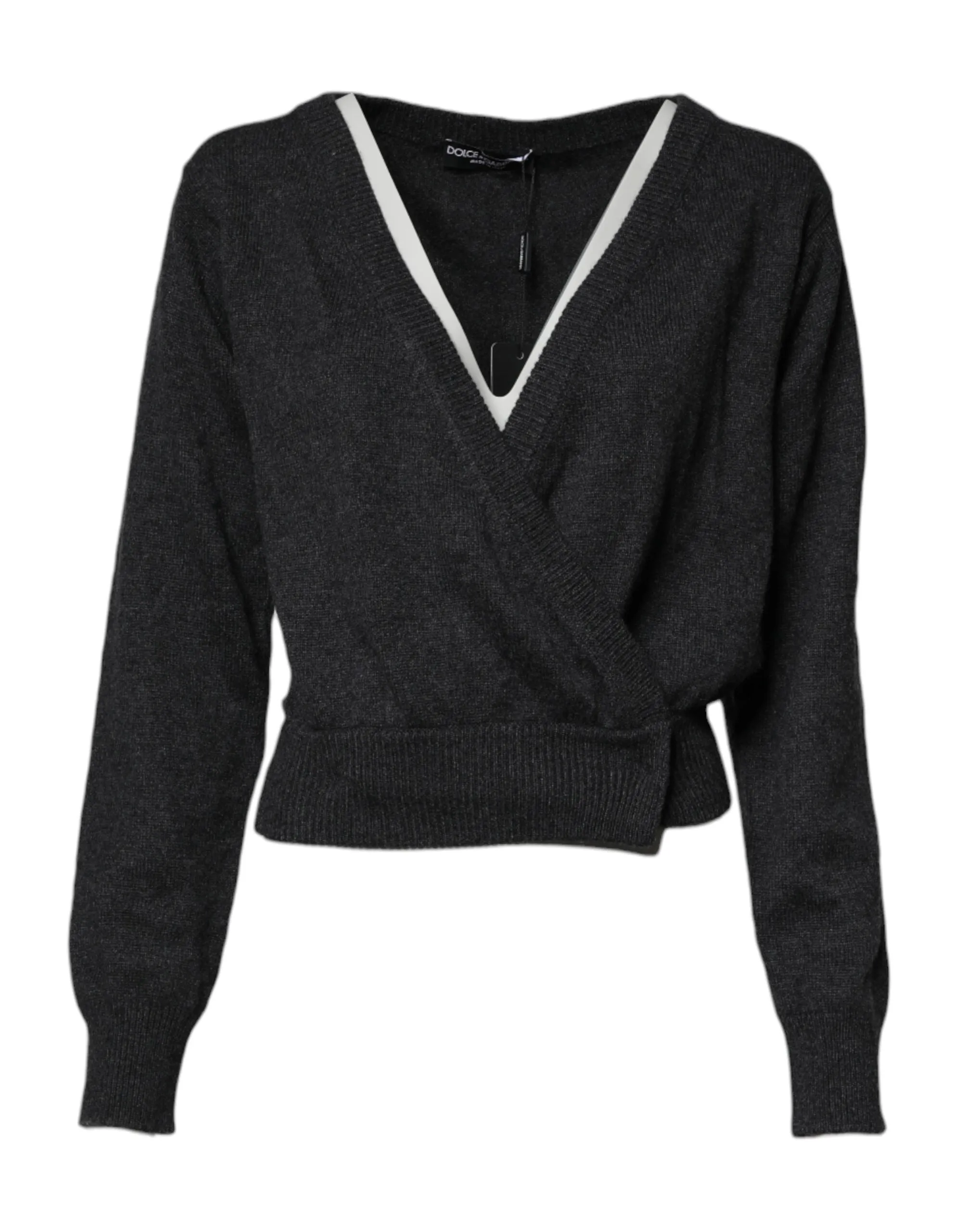 Grey Cashmere Deep V-neck Pullover Sweater