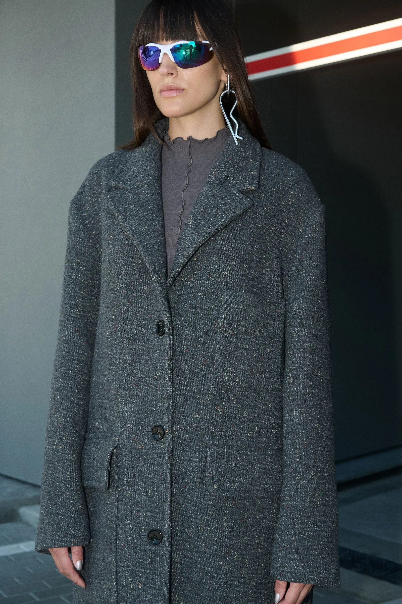 GREY MOUSE SINGLE-BREASTED WOOL COAT