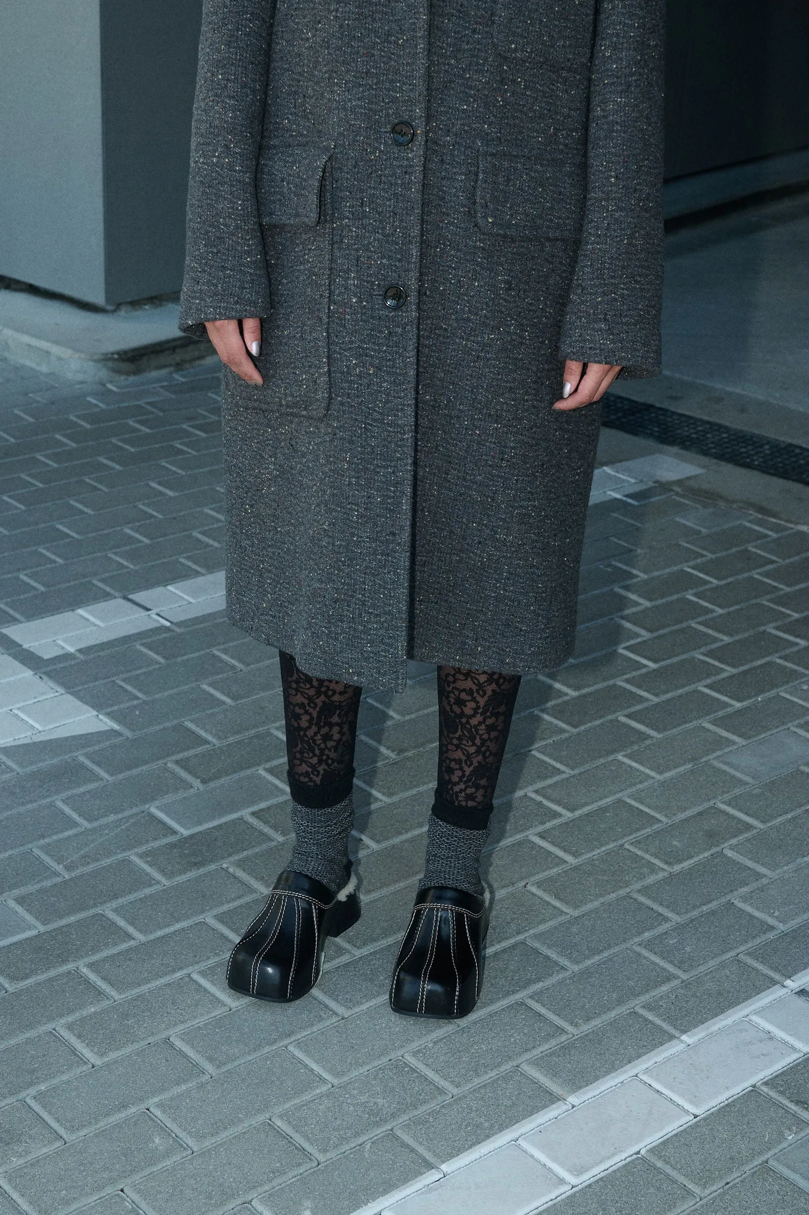 GREY MOUSE SINGLE-BREASTED WOOL COAT