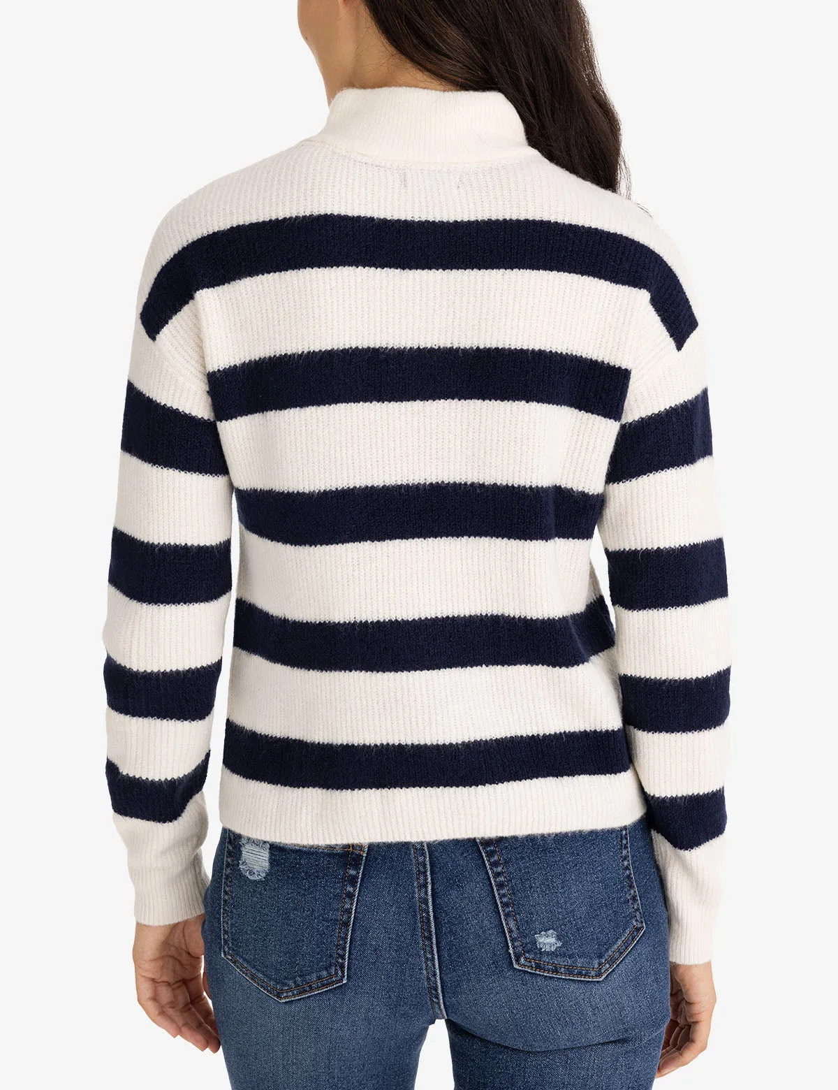 HALF ZIP MOCK NECK STRIPE SWEATER