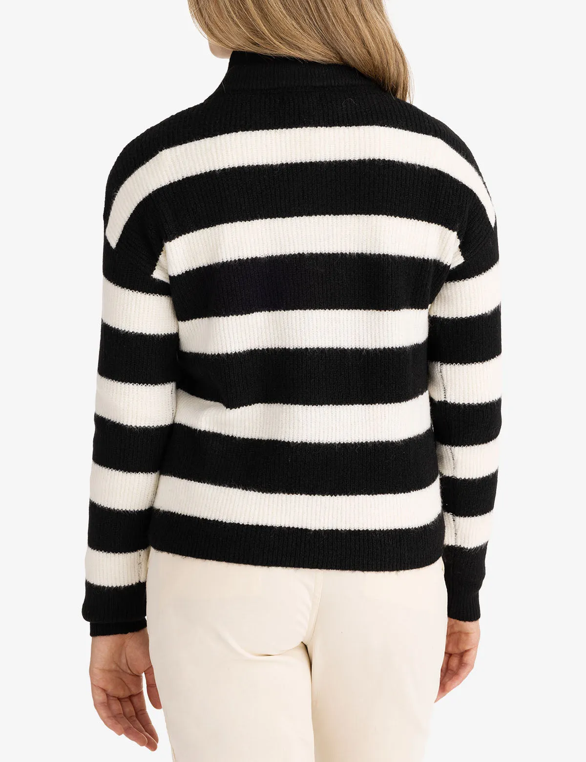 HALF ZIP MOCK NECK STRIPE SWEATER