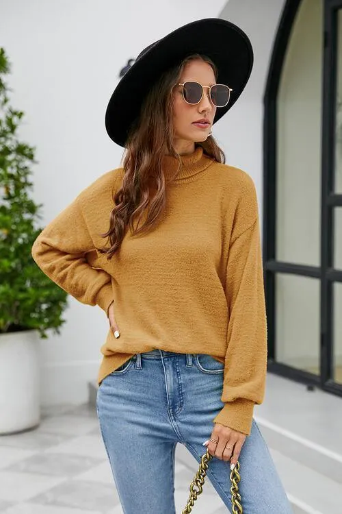 Hello Fall Long Sleeve Knit Mock Neck Sweater