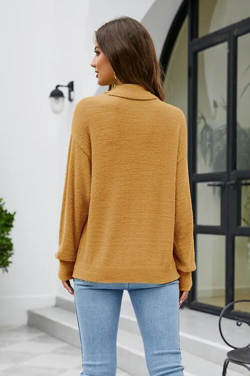 Hello Fall Long Sleeve Knit Mock Neck Sweater
