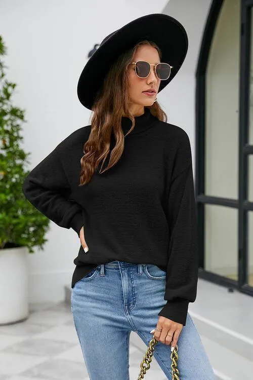Hello Fall Long Sleeve Knit Mock Neck Sweater