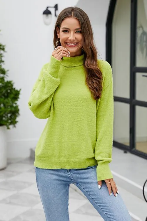 Hello Fall Long Sleeve Knit Mock Neck Sweater