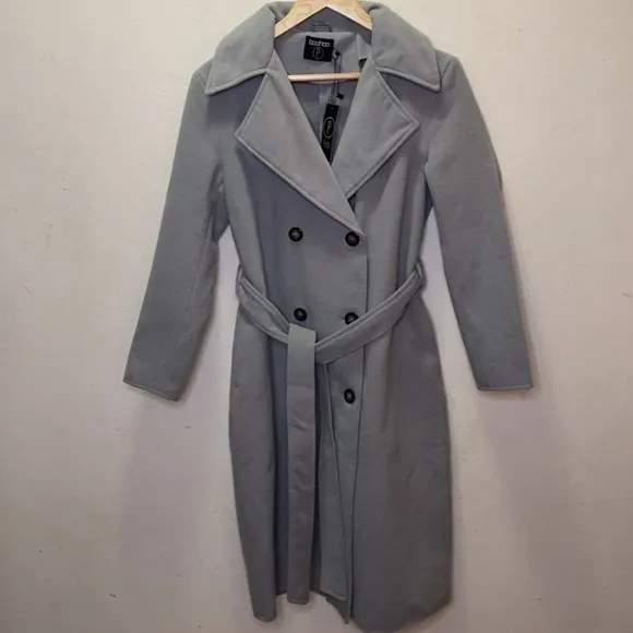 🎉Host Pick🎉 Boohoo Petite Nicole Belted Wool Look Robe Duster Coat Size 4P NWT