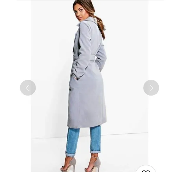 🎉Host Pick🎉 Boohoo Petite Nicole Belted Wool Look Robe Duster Coat Size 4P NWT