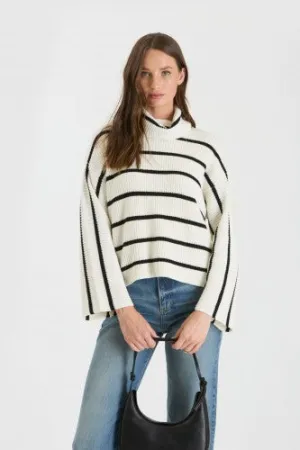 Ivory   Black Stripe Turtleneck Wide Knit Sweater