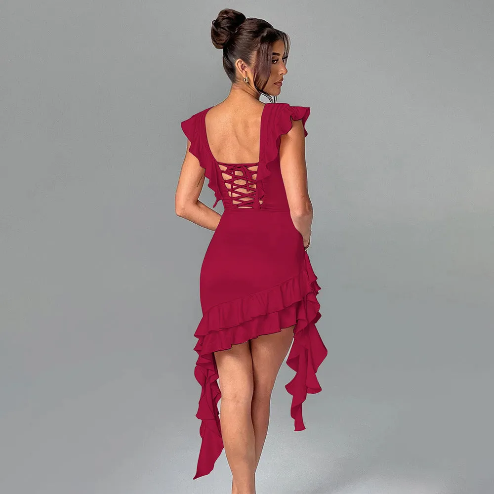 Ivory Ruffled Fishbone Dress
