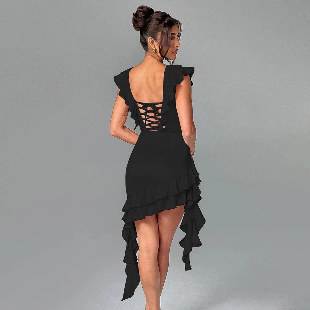 Ivory Ruffled Fishbone Dress