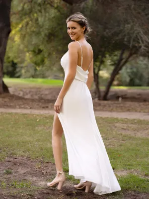 Ivory Spaghetti Straps Slip Bridesmaid Dress with Open Back and Slit