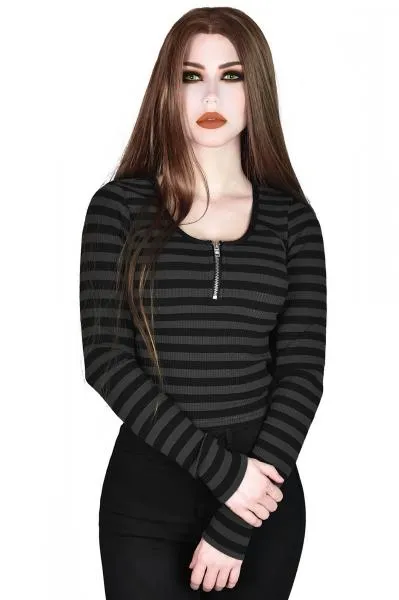 Izora Ribbed Top - Grey/Black -
