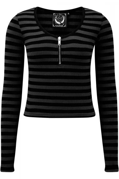 Izora Ribbed Top - Grey/Black -