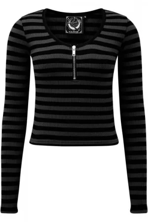 Izora Ribbed Top - Grey/Black -