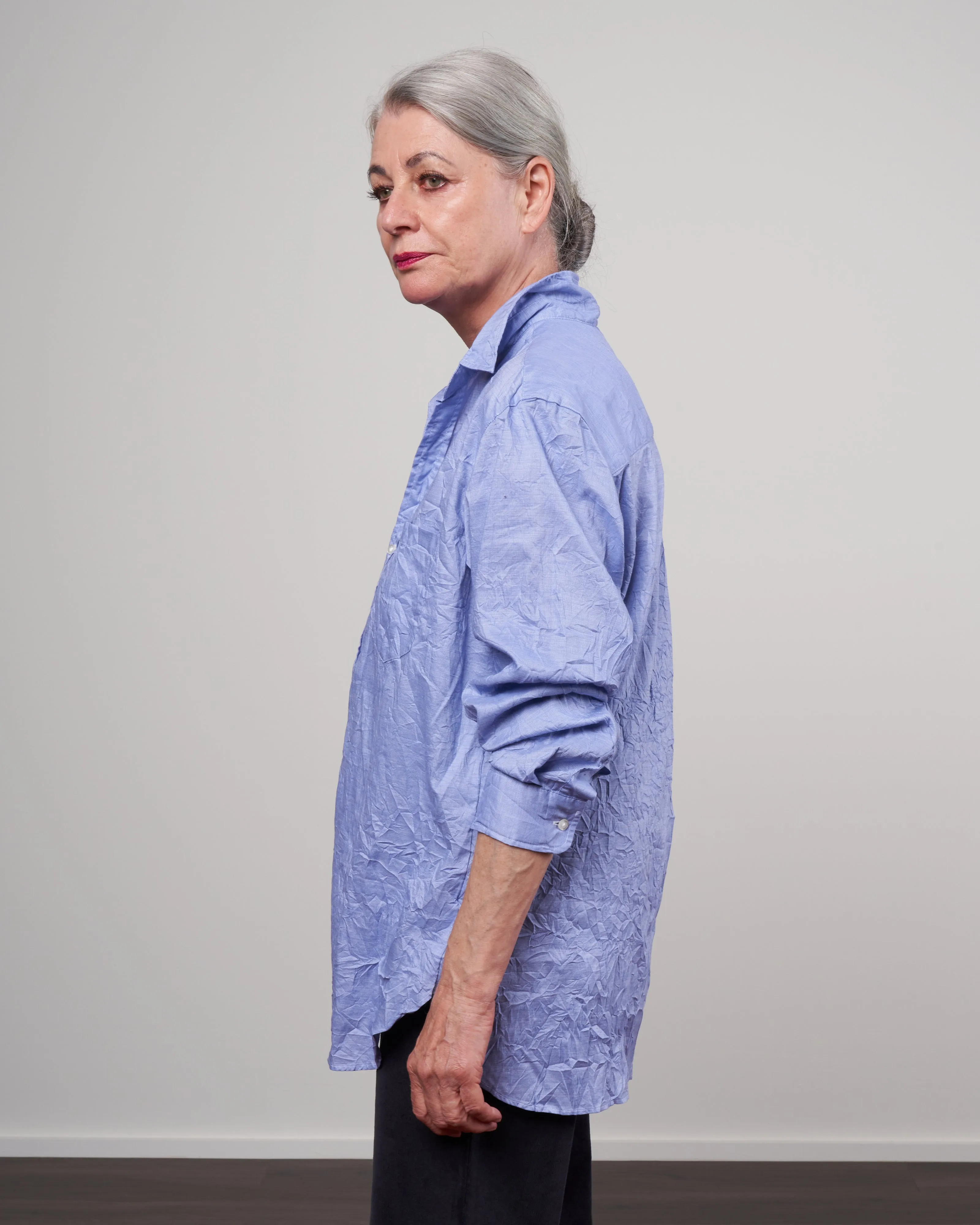 joedy woven button up - signature crinkle micro blue stripe