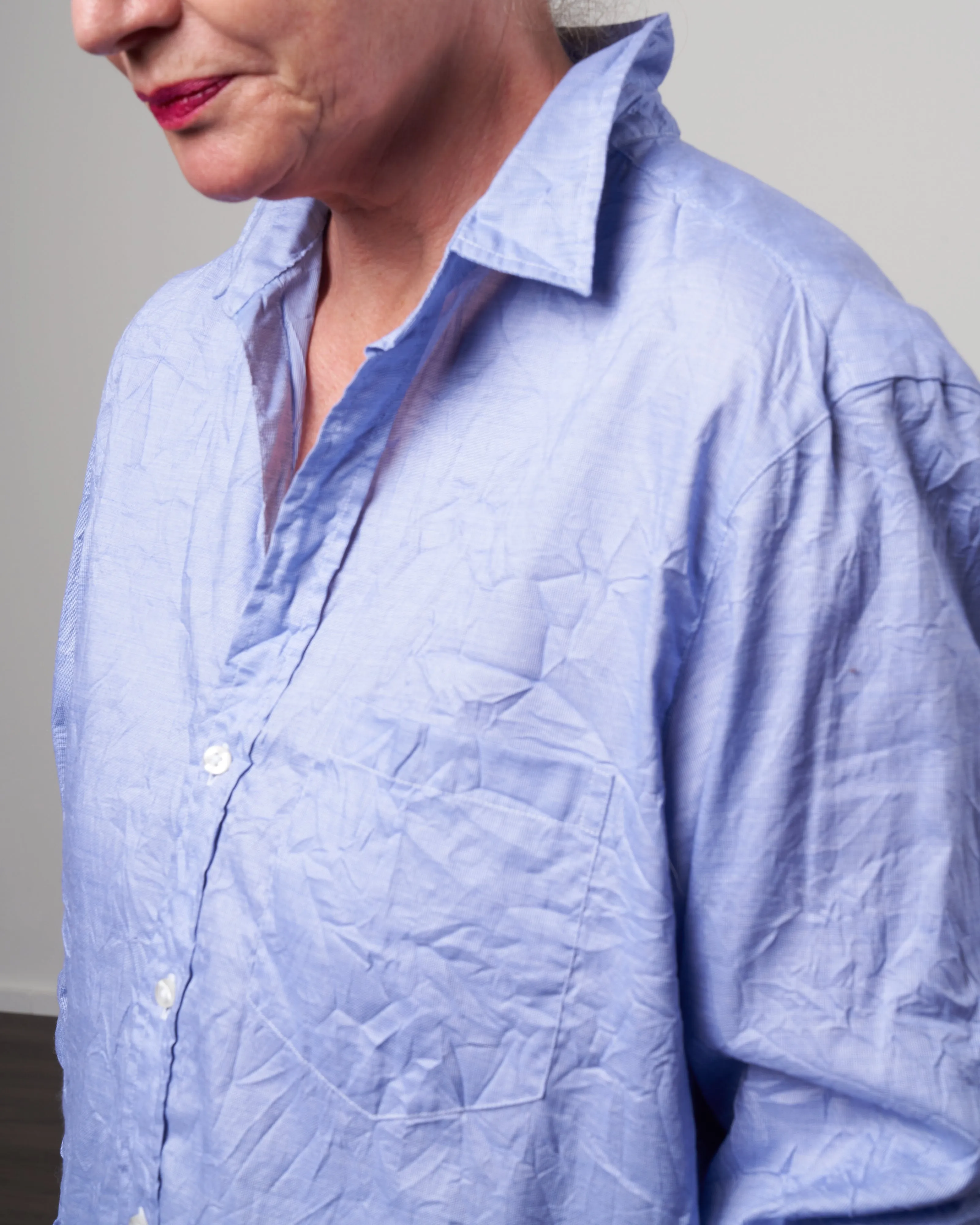 joedy woven button up - signature crinkle micro blue stripe