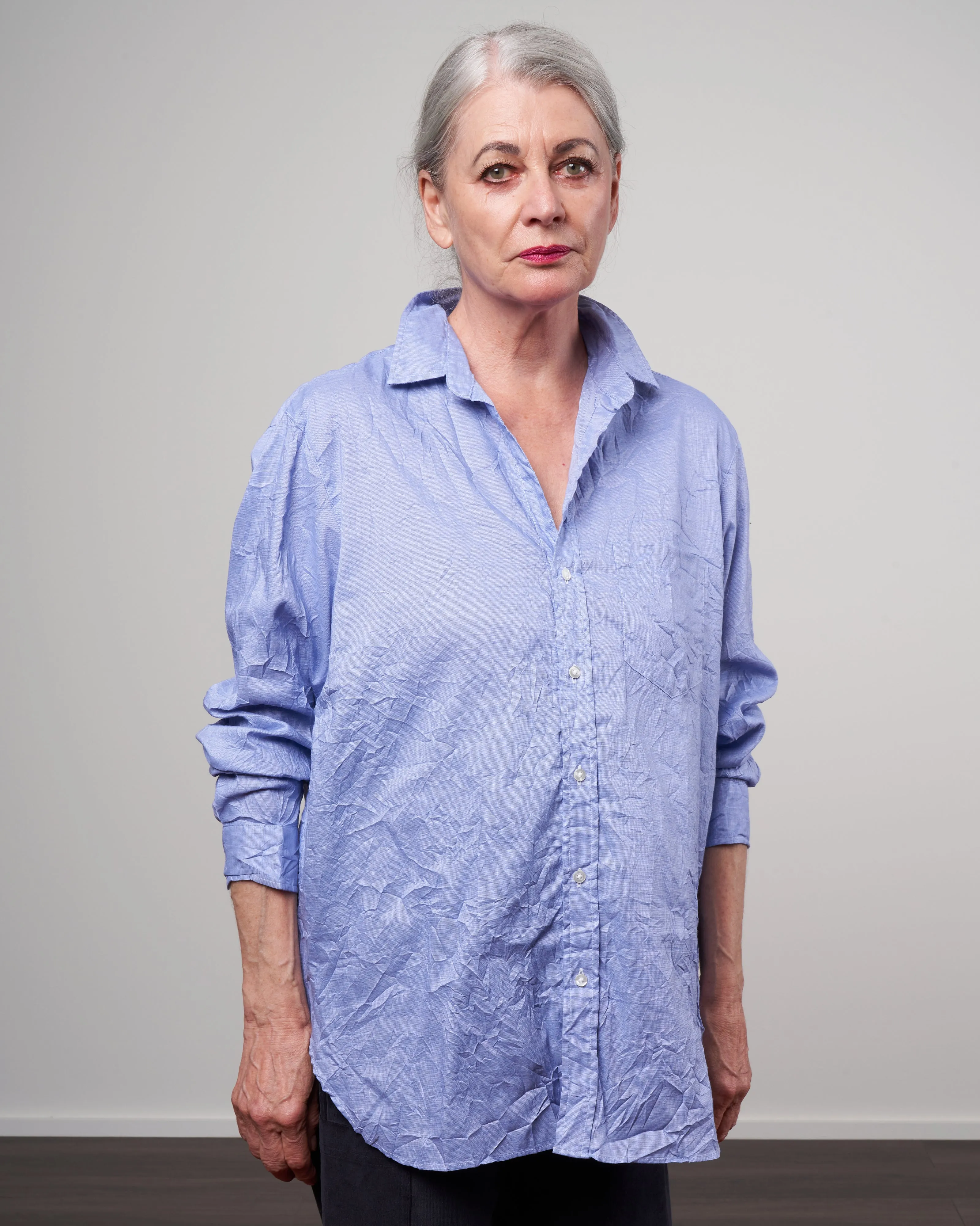 joedy woven button up - signature crinkle micro blue stripe