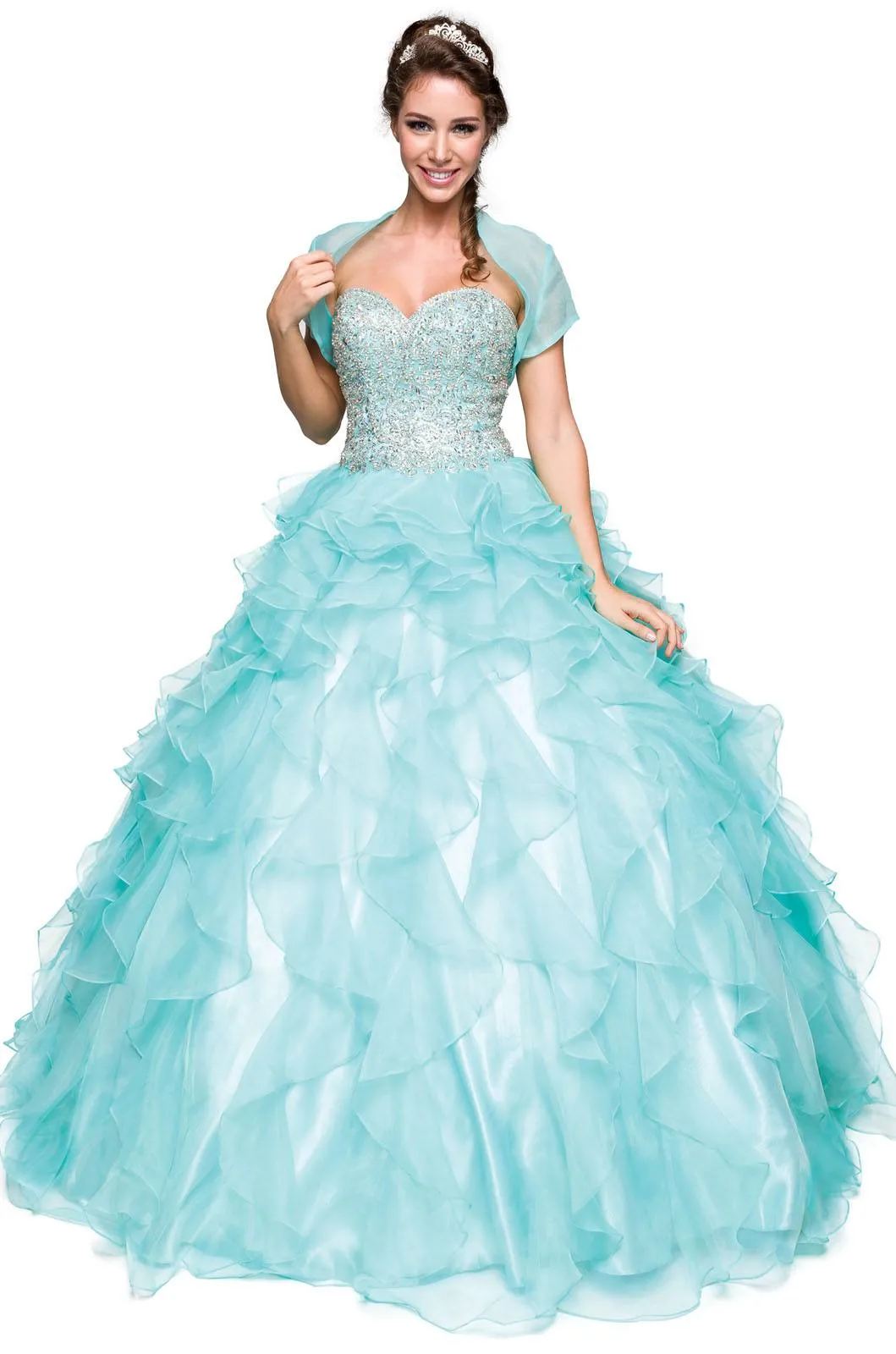 Juliet 322 Corset Bodice Strapless Ruffled Tiered Puffy Gown
