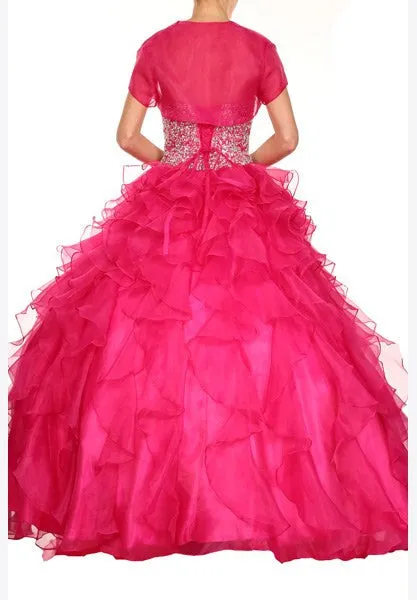 Juliet 322 Corset Bodice Strapless Ruffled Tiered Puffy Gown