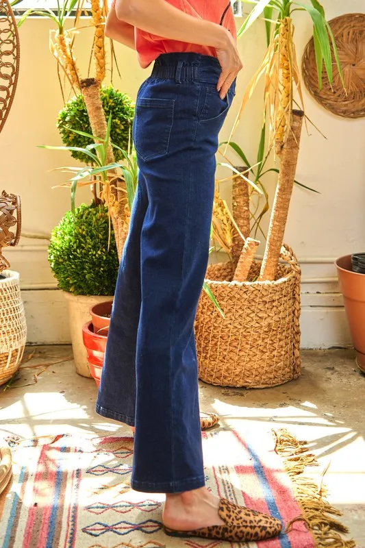 Katrin High Waisted Wide Leg Jeans - Dark Wash, Stretch Denim, Vintage Style