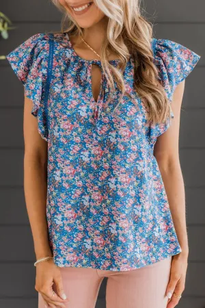 Keen On You Floral Blouse- Royal Blue & Pink