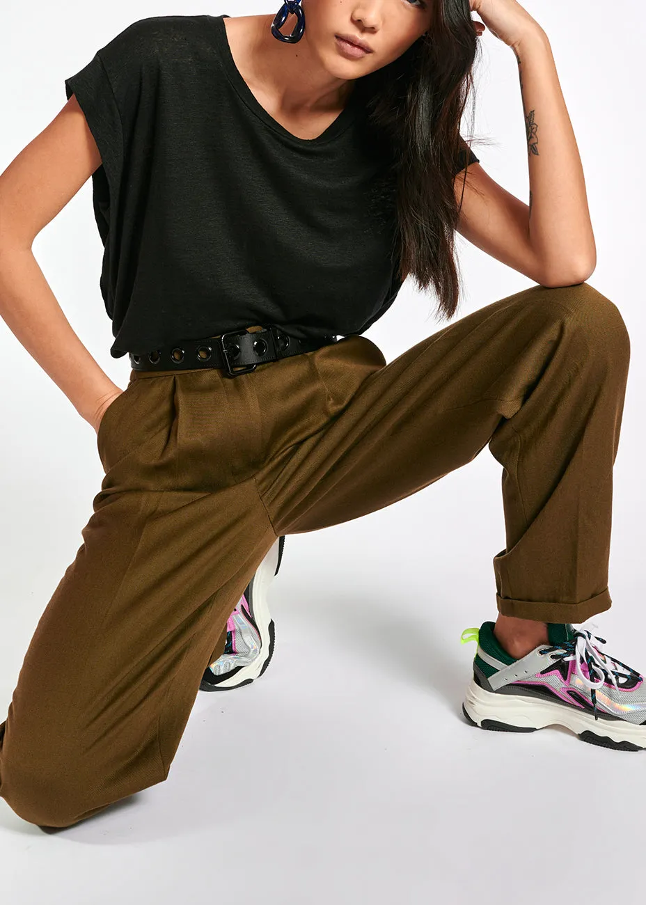Khaki green tailored mid-rise pants