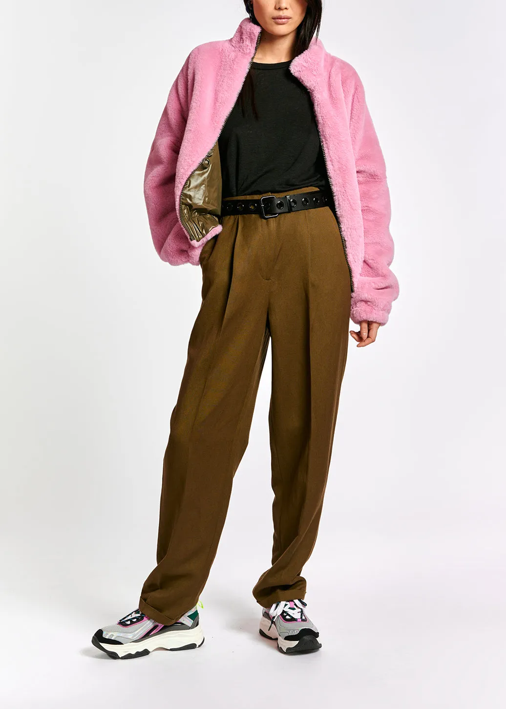 Khaki green tailored mid-rise pants