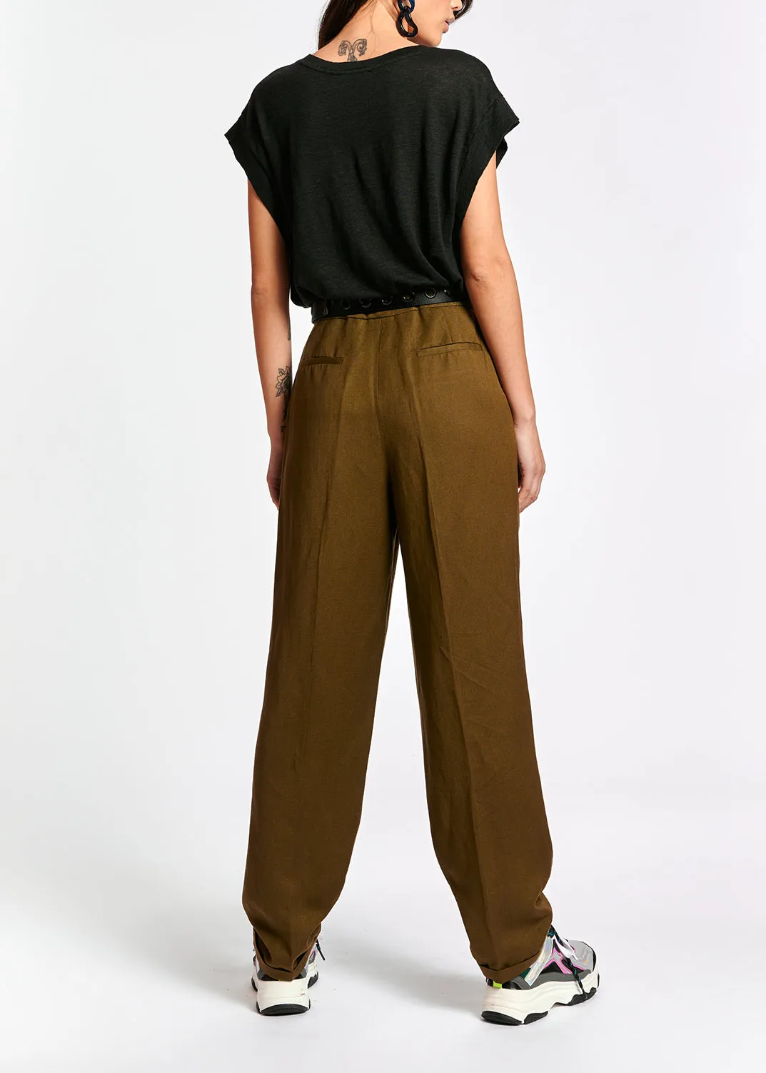 Khaki green tailored mid-rise pants