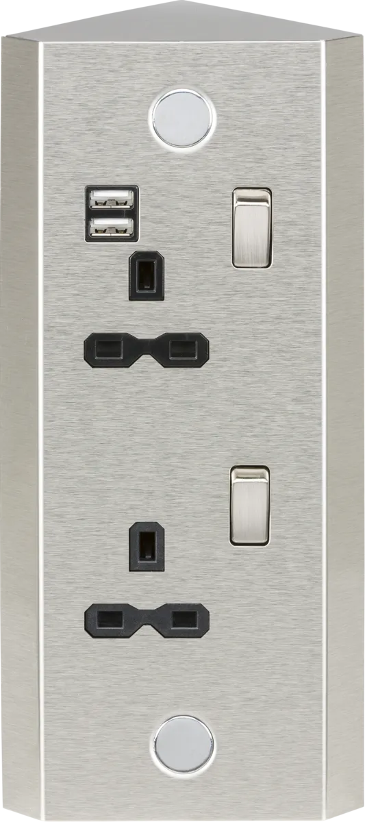 Knightsbridge SKR001A 13A 2G Vertical Switched Socket with Dual USB Charger (2.4A) - Stainless Steel with Black Insert