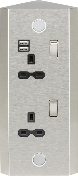 Knightsbridge SKR001A 13A 2G Vertical Switched Socket with Dual USB Charger (2.4A) - Stainless Steel with Black Insert