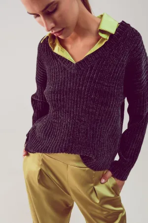 Knitted chenille jumper in dark grey