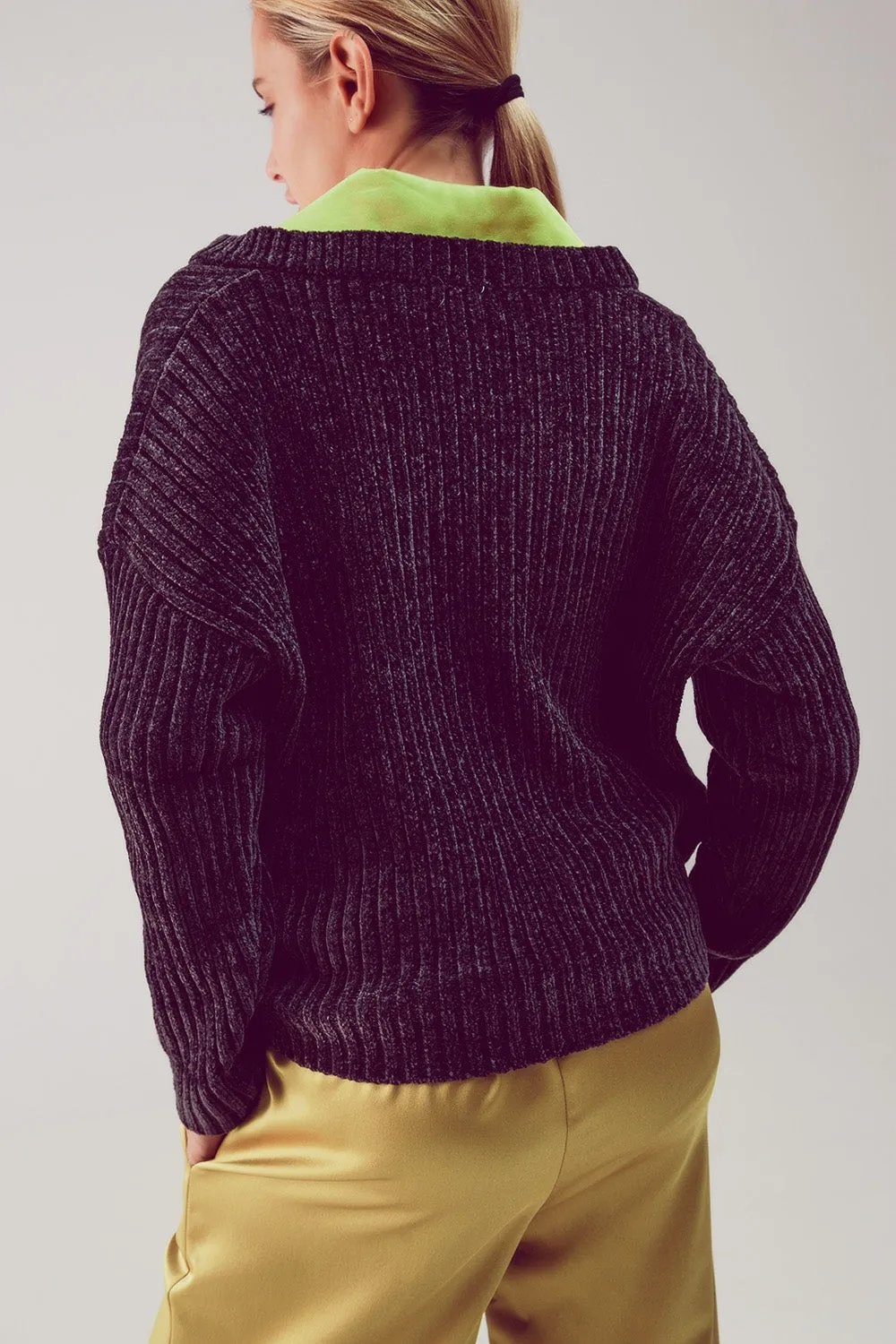 Knitted chenille jumper in dark grey