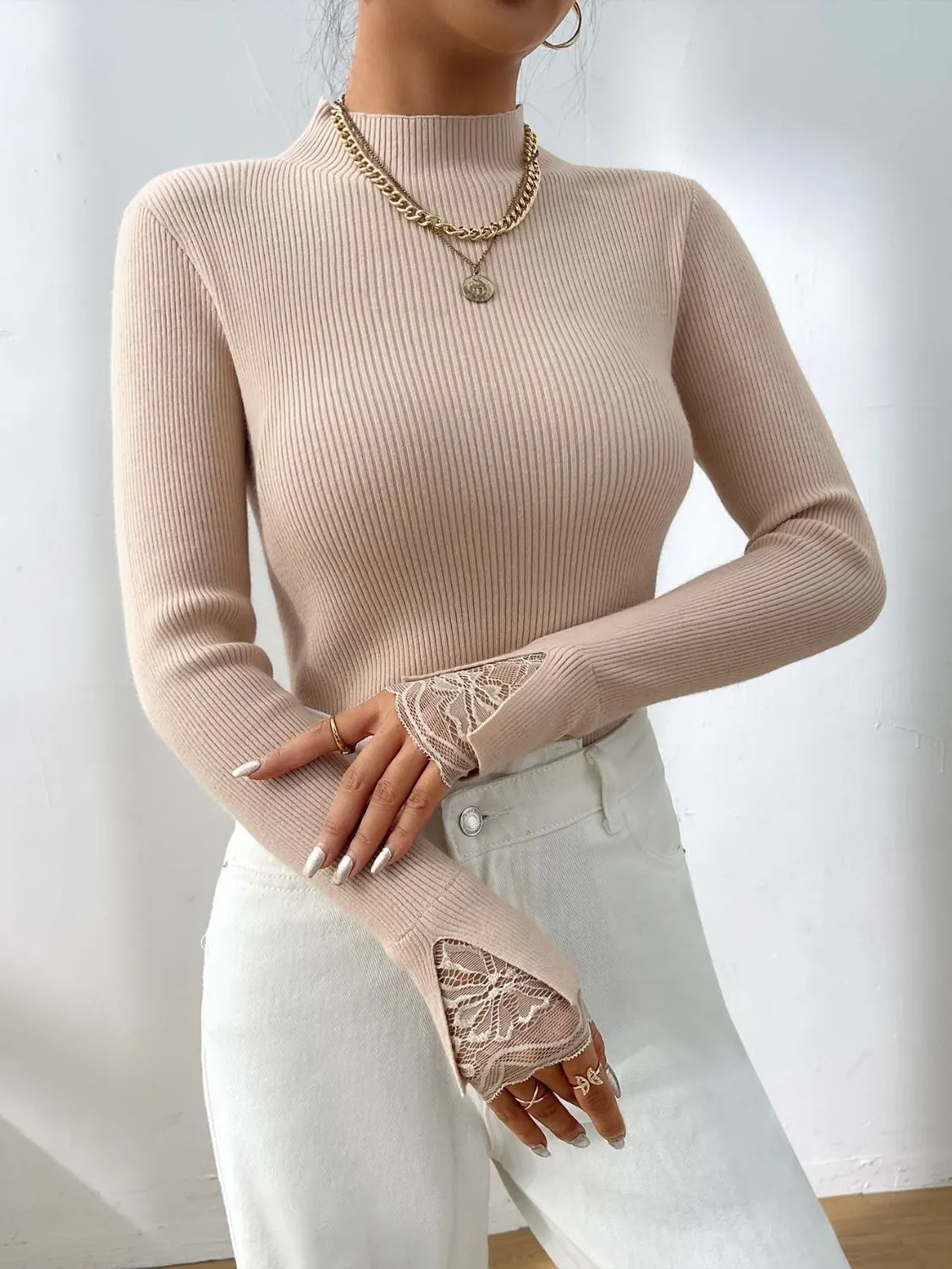 Lace Detail Long Sleeve Sweater