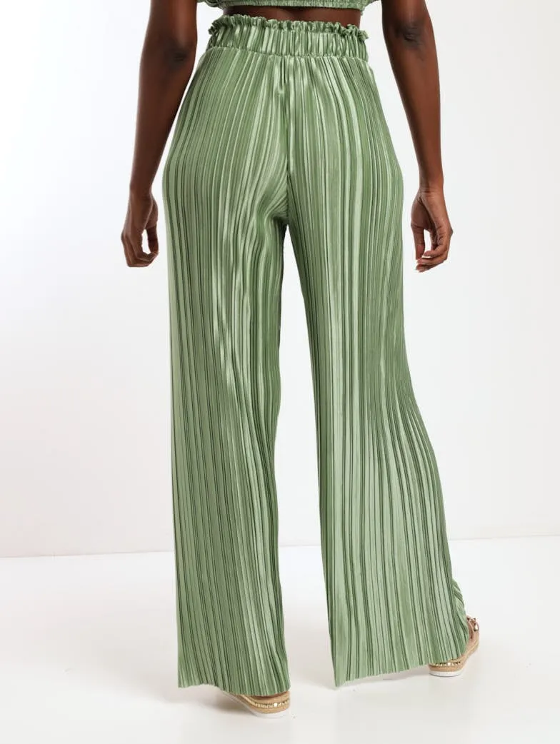 Ladies Paperbag Wideleg Bodre Pant - Sage