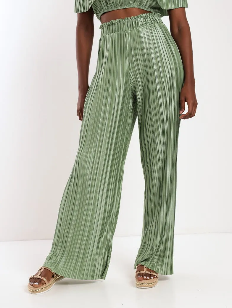 Ladies Paperbag Wideleg Bodre Pant - Sage