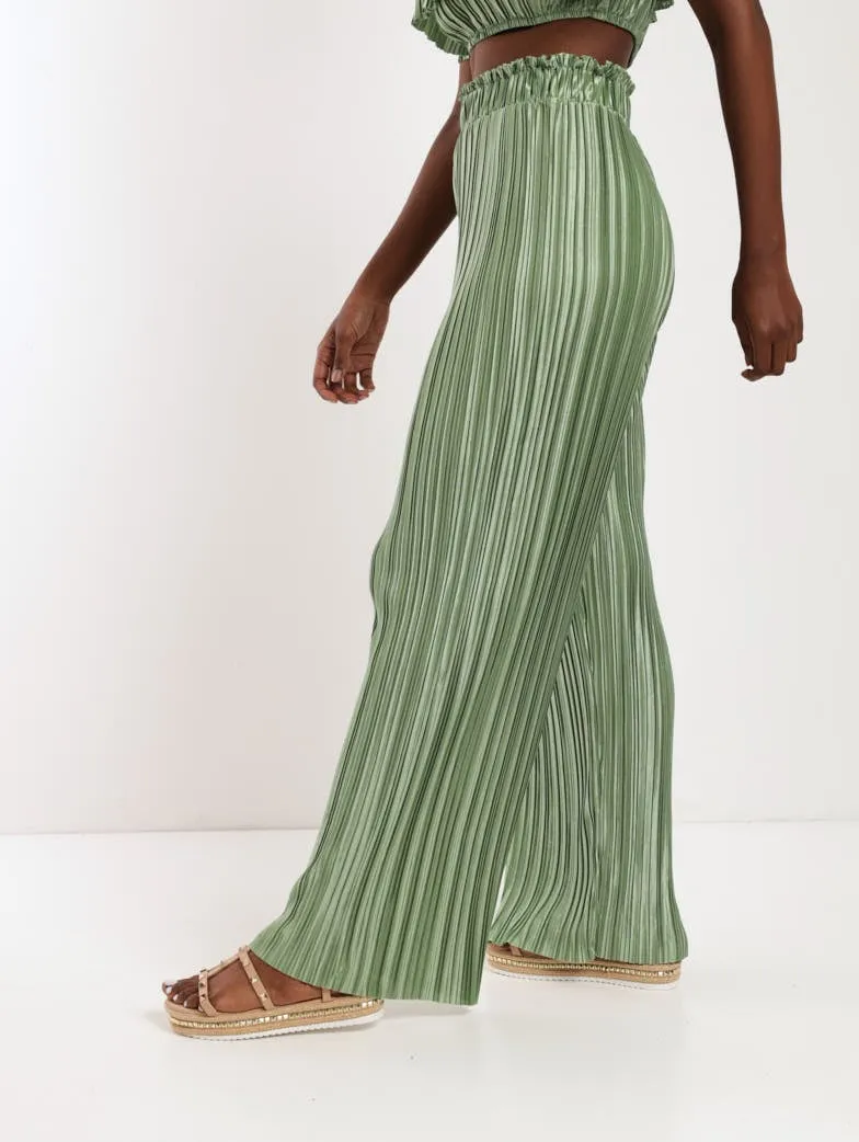 Ladies Paperbag Wideleg Bodre Pant - Sage