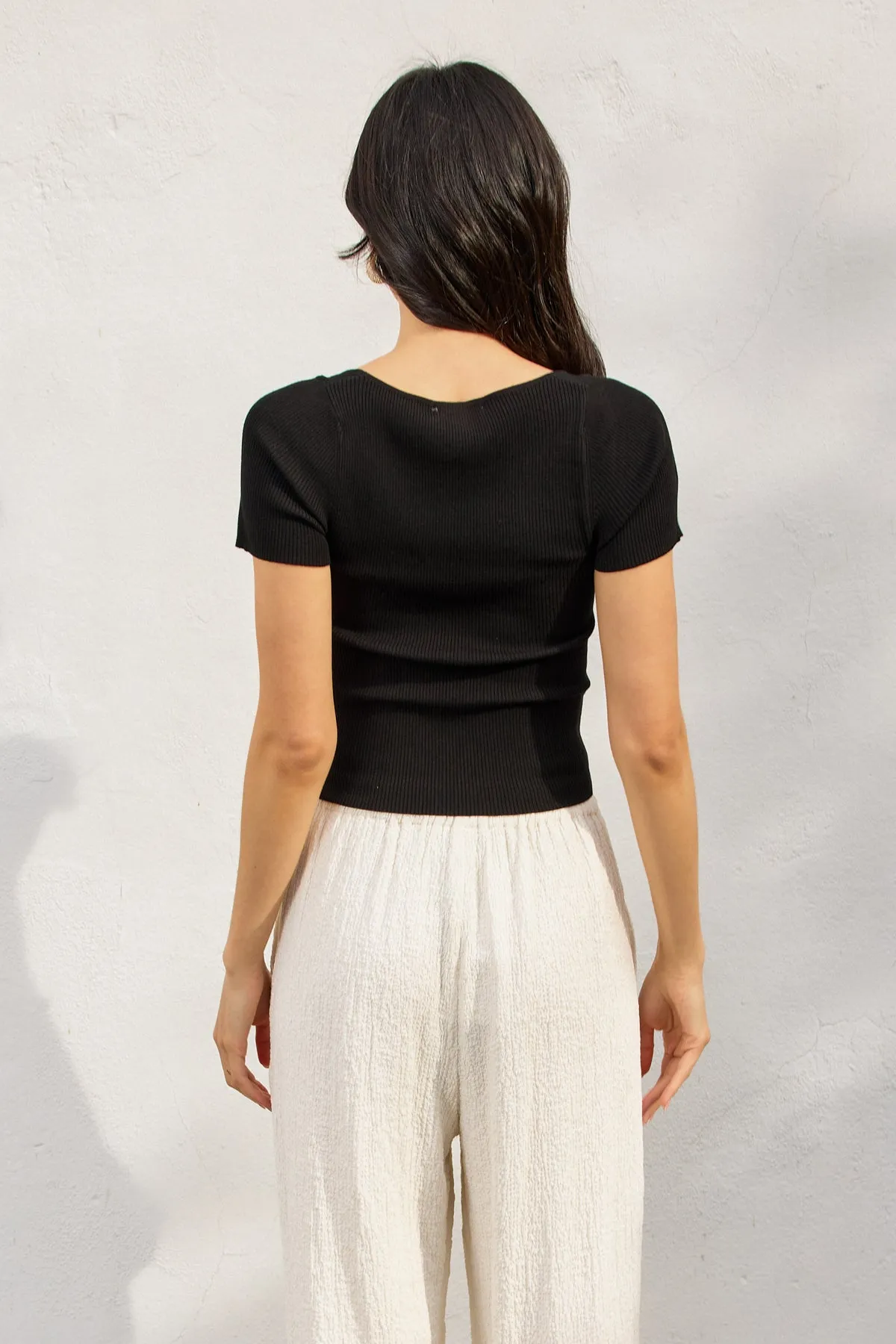 Levon Knit Sqaure Neck Short Sleeve Top