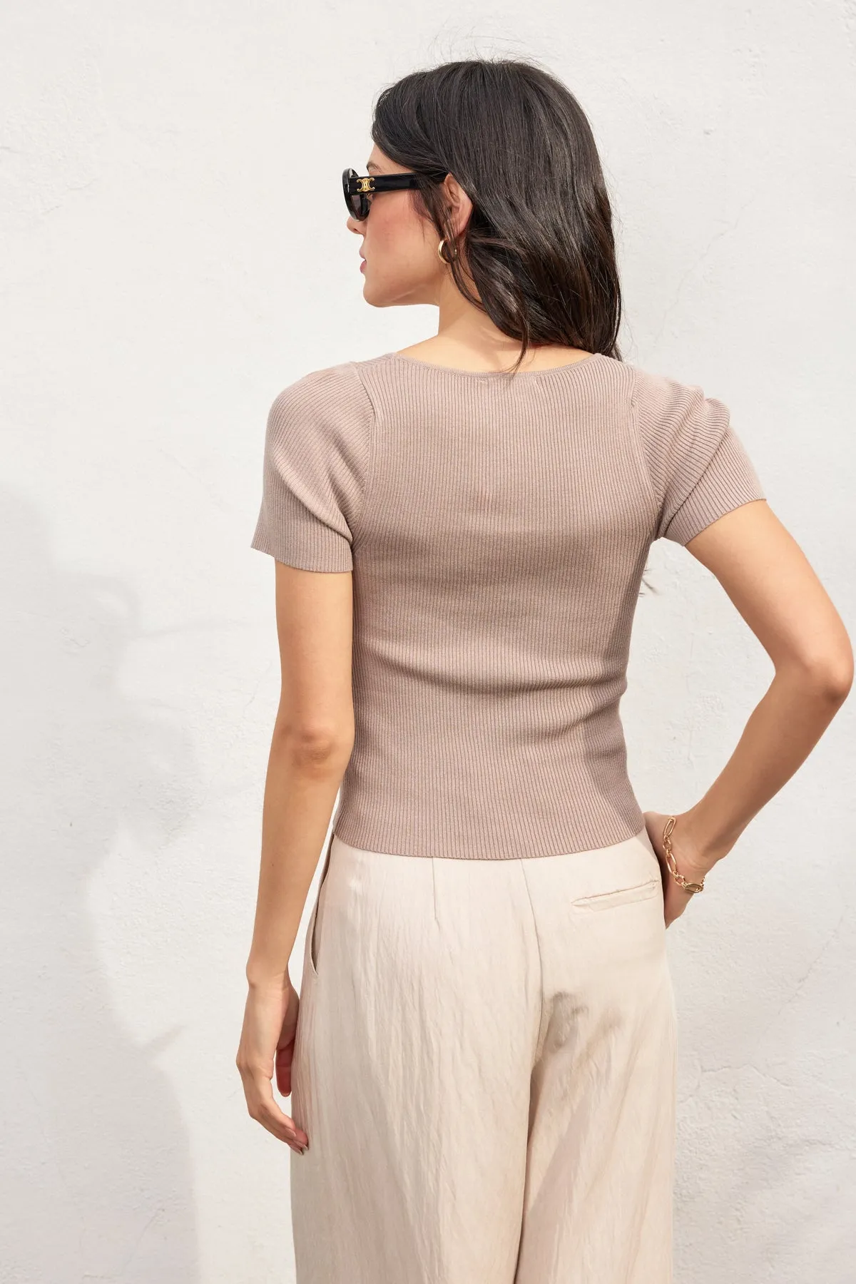 Levon Knit Sqaure Neck Short Sleeve Top