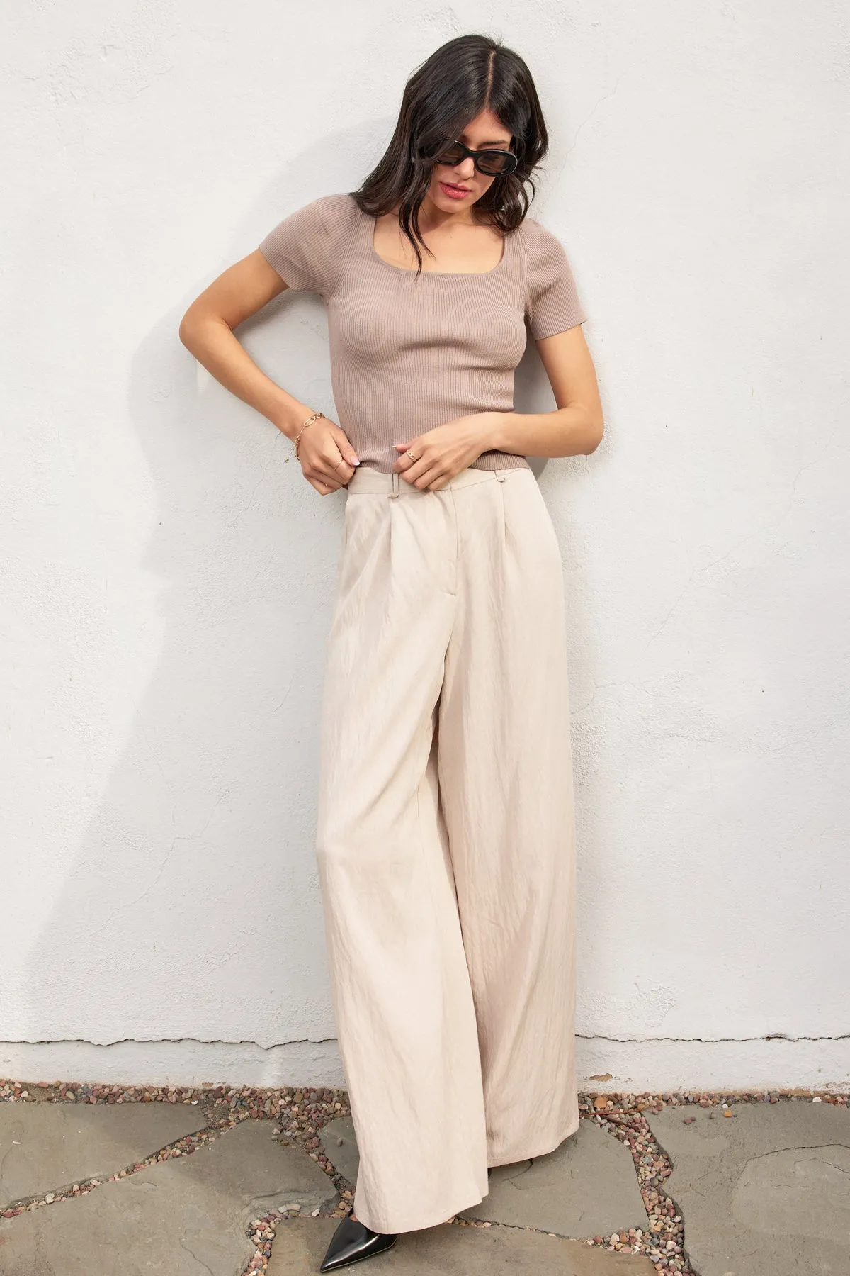 Levon Knit Sqaure Neck Short Sleeve Top